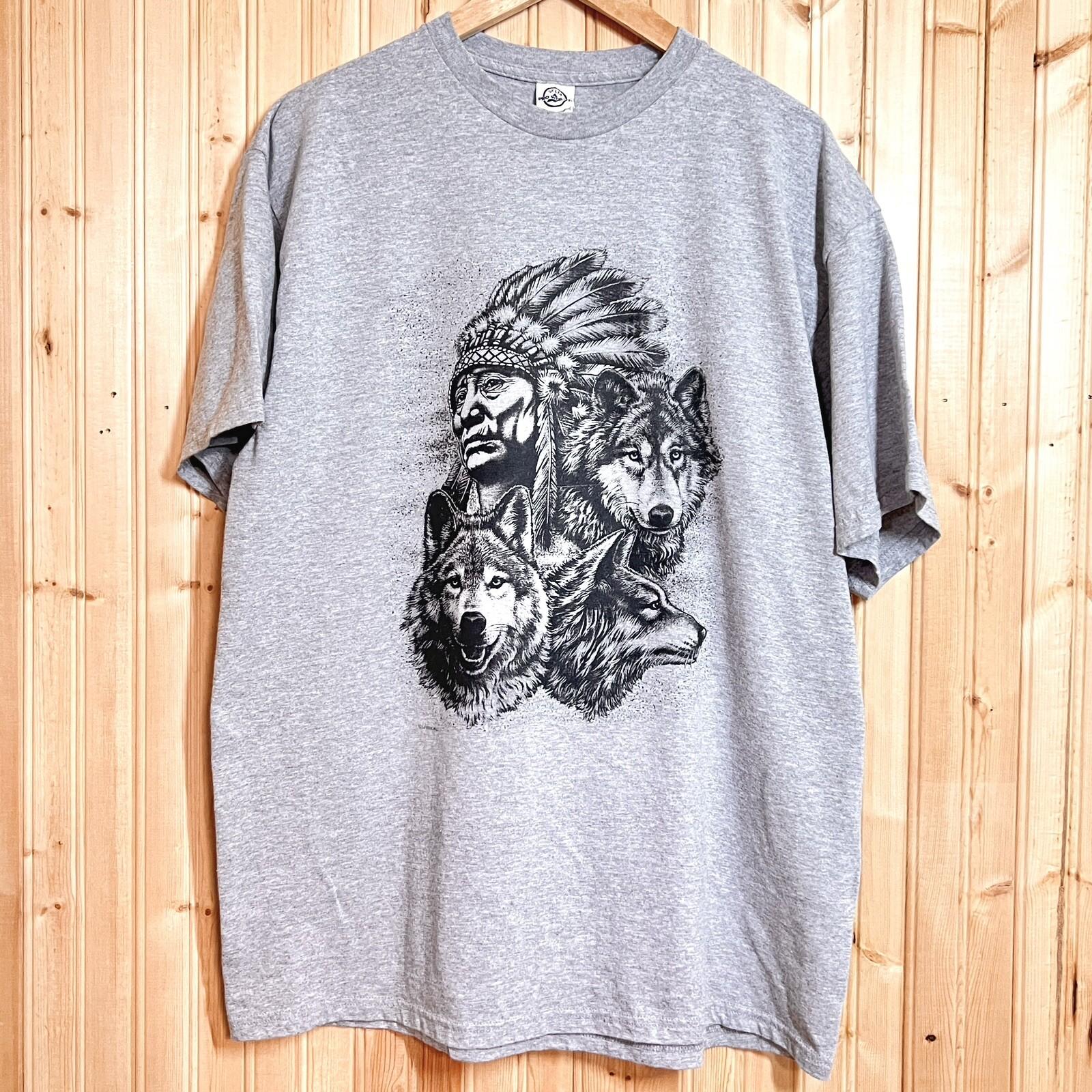 Native American Indian Wolf T Shirt Gray SpringHill Delta Big Face Graphic Sz XL XXL