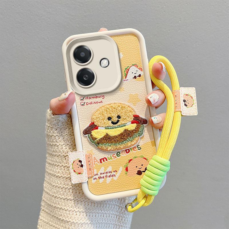 KEYSION Cartoon Cute Plush Embroidery Case for OPPO A5i with Lanyard Silicone Shockproof Phone Back Cover for OPPO A5i