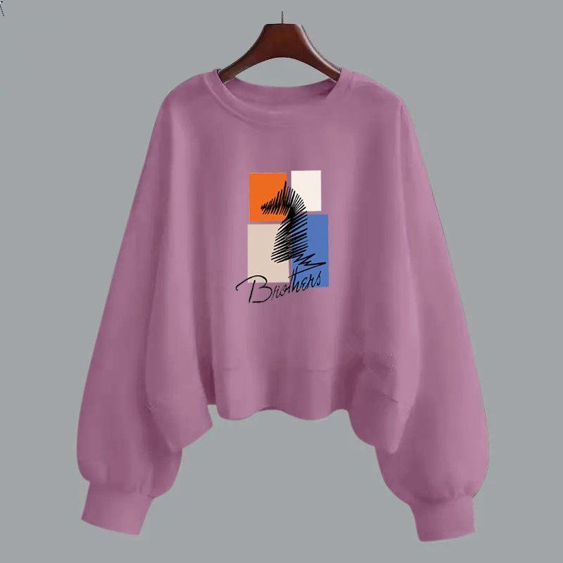 Moletom com capuz de algodão roxo feminino primavera e outono manga longa versão coreana gola redonda solta temporada escolar de setembro início do outono em roupas femininas