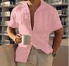 Men's Cross-Border Linen Button Casual Shirt Summer Beach Shirt Short Sleeve Plain Lapel Casual
