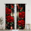 Set Of 2 Rose Illusion Door Curtains Black Background Red Sparkle Semi Translucent Bedroom Living Room Decor Light Filtering Made Polyester Window