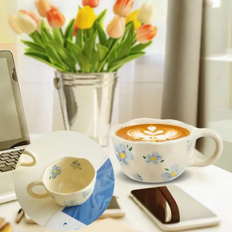 Hand Pinched Irregular Flower Ceramic Mugs Coffee Cups Milk Tea Cup Ins Korean Style Oatmeal Breakfast Mug Drinkware Kitchen Cup