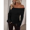 Sexy Off Shoulder Knitted Sweaters for Women Fashion Solid Slim Ribbed Knit Pullover Tops New Long Sleeve Jumpers Pullovers