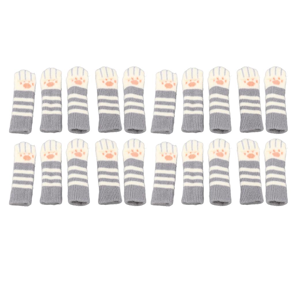 20pcs Cat Paw Furniture Leg Socks Double Thickened Knitting Chair Leg Floor Protectors for Office Home Dark Grey Stripe