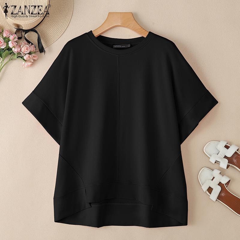 ZANZEA Magliette casual da donna a manica corta e mezza manica a girocollo tinta unita