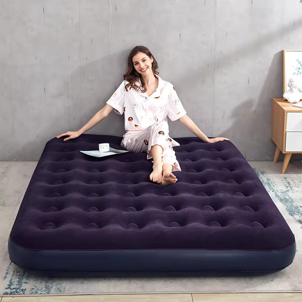 PVC Air Mattress Flocking Surface Folding Sleeping Pad Comfortable Inflatable Mattress  Outdoor