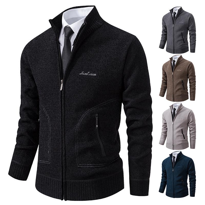 2025 Knitwear Spring and Autumn Men's Stand-up Collar Thick Warm Cardigan Sweater Winter Loose Casual Coat