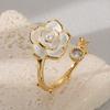 1Pcs Golden White Floral Open Ring Copper Alloy Simulated Pearl Zircon Elegant Women Fashion Finger Jewelry Gift