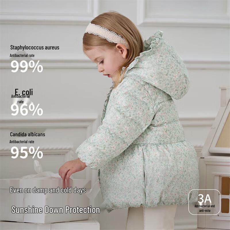 DAVE&BELLA Girls' Printed Winter White Duck Down Jacket