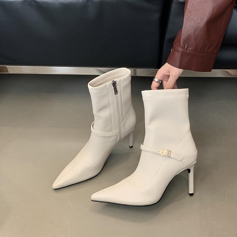 

Модные темпераментные остроносые женские короткие ботинки на осень и зиму, тонкий каблук, лакированные эластичные ботинки, боковая молния 39