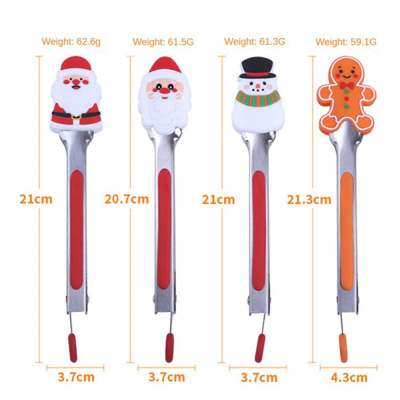 Silikon Lebensmittelclip Weihnachts-Stil Backzange Edelstahl Brotklemme Hitzebeständig Grillclip für Zuhause Küche Picknick