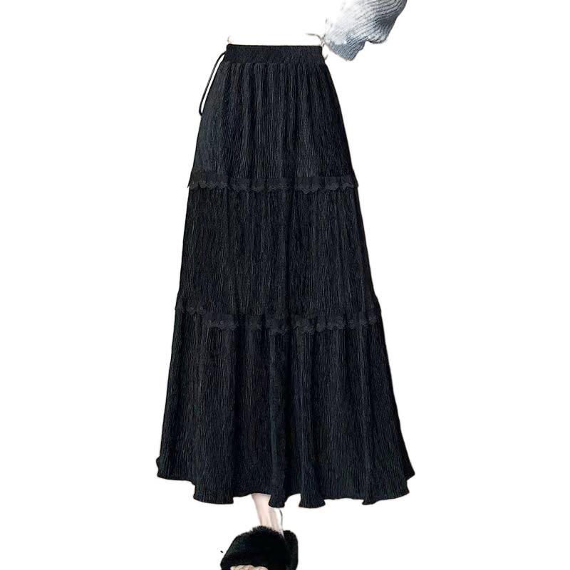 Corduroy Lace Patchwork A-line Drape Skirt for Women - Autumn/Winter 2025 Collection