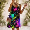 Women Plus Size Sleeveless Cami Dress Round Neck Rainbow Tie Dye Print Loose Casual Dress
