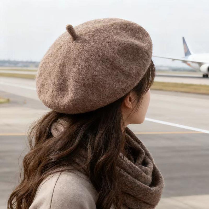 

Autumn And Winter Sweet Retro Beret Women S New Retro Round Wool Hat Girls Show Their Faces Small Fashion Hat Trend M（56-58cm）