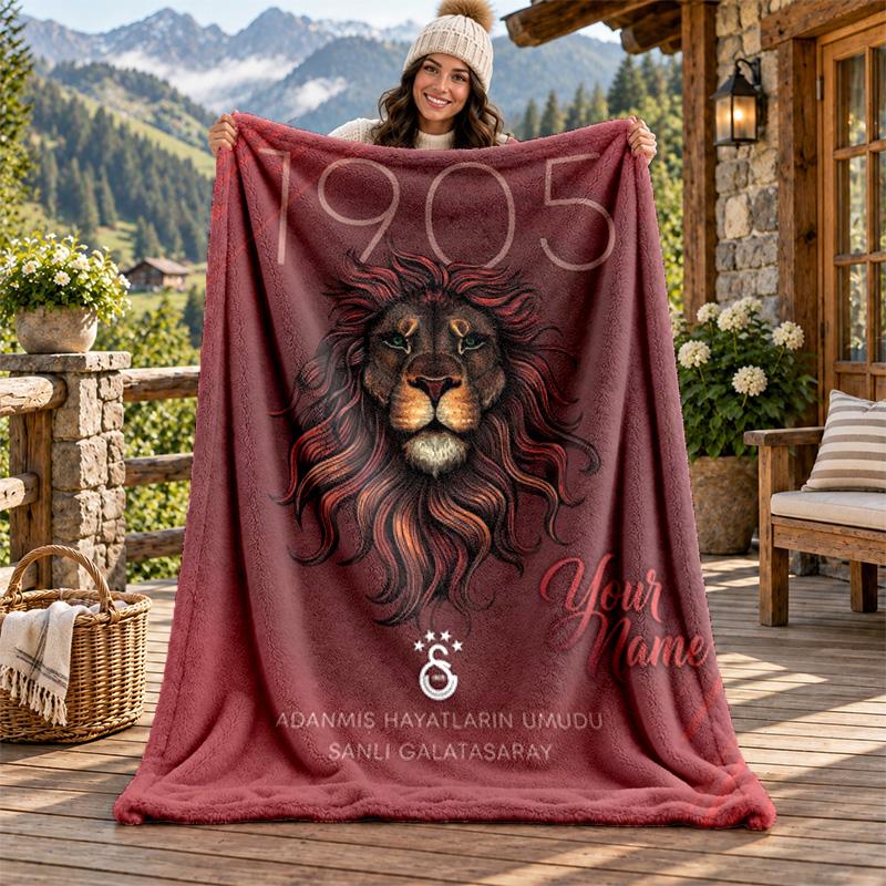 Galatasaray Custom Name Flannel Blanket Personalized Soft Warm Plush Throw Blanket Customized Gift for Family Friends