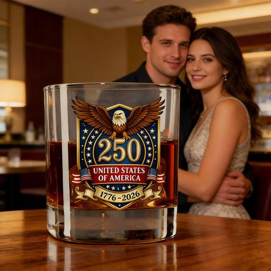 America 250th Anniversary Glass We The People Whiskey Glass Liquor Bourbon Cocktail Glass Patriotic Gift for Father's Day or Veterans
