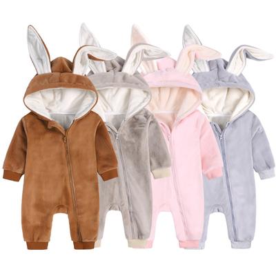 Bunny Ears Baby Jumpsuit Autumn Winter Kids Romper Playsuits Fleece Hooded Toddler Overalls Baby Girl Boy Clothes Newborn Outfit