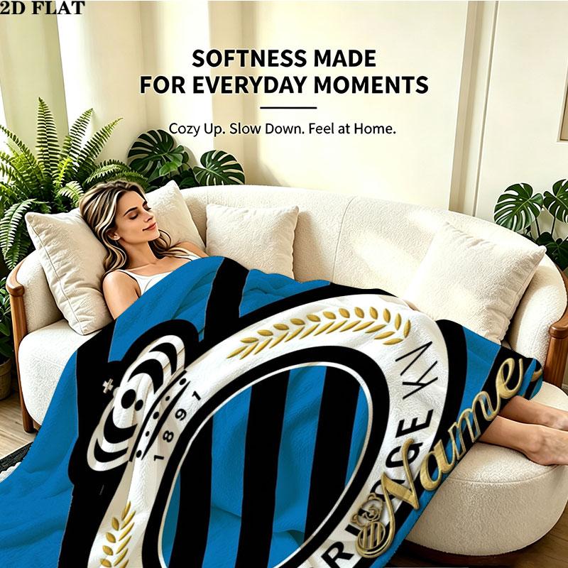 1PC Club Brugge KV Custom Name Patterned Flannel Blanket Suitable For All Seasons for Home Decor Warmth and Comfort Gifts Holiday Present