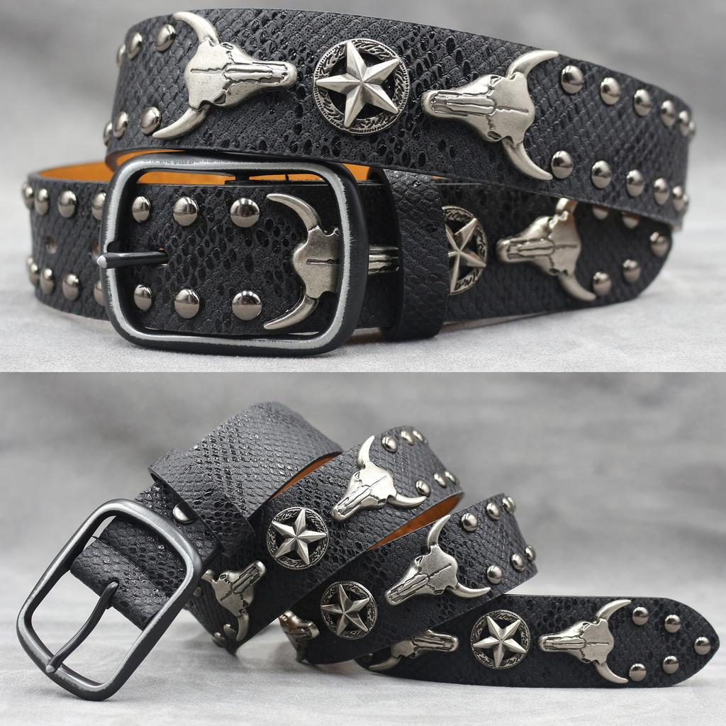 7 Colors Western Bullhead Rivet Belt Punk Men's Belt Women's Snake Pattern Versatile Decorative Belt
