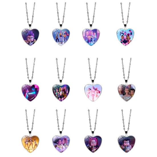 Korean Pop Hunters Necklace Anime Merchandise Necklace Cute Heart Pendant Anime Girl Group Necklace Gift for Movie Fans