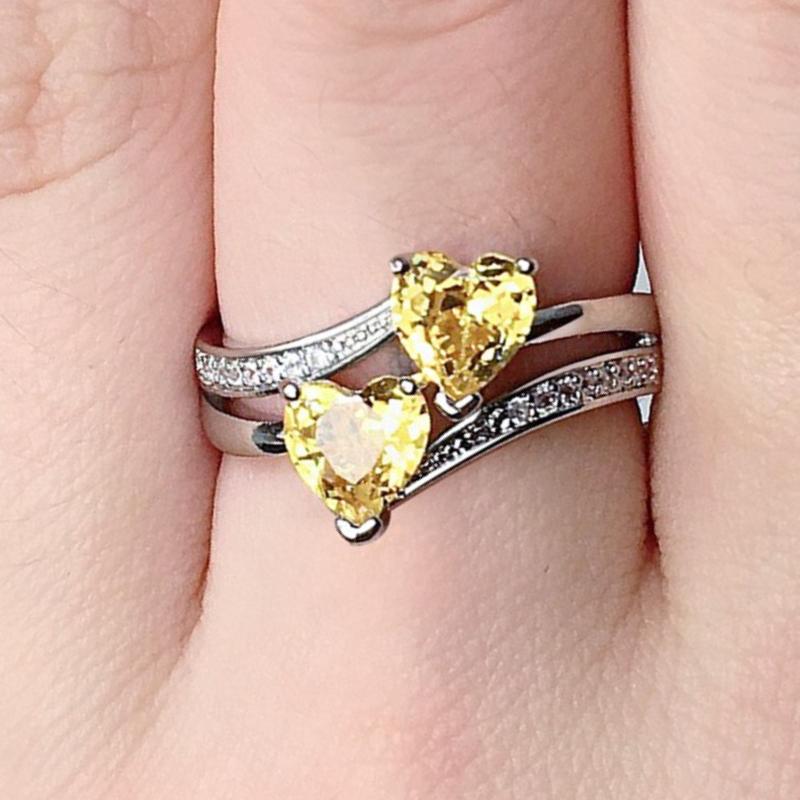 New Elegant Yellow Cubic Zirconia Women Rings Luxury Wedding Anniversary Party Lady's  Accessories Bright Fashion Jewelry