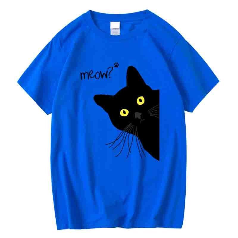 Men's T-shirt 100% Cotton Summer Meow Black Cat Print Men T Shirt Casual Loose O-neck Men Tshirt Short Sleeve T-shirt Male Tees