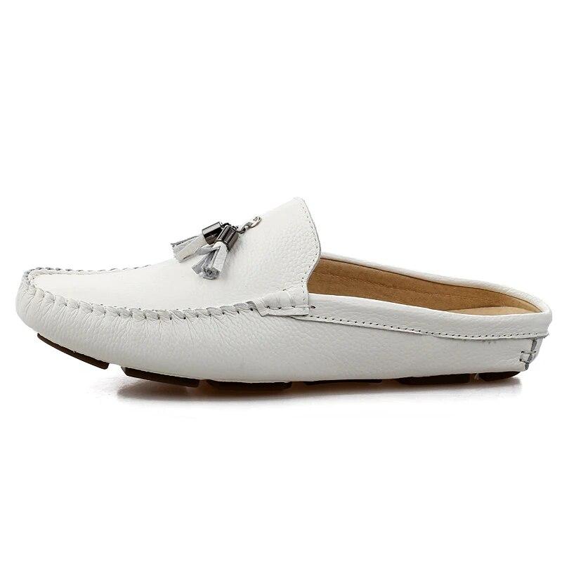 Quaste Halbe Schuhe Für Männer Sommer Echtes Leder Loafer Slip-On Hausschuhe Casual Backless Fahren Faulenzer Für Mann Mule masculino