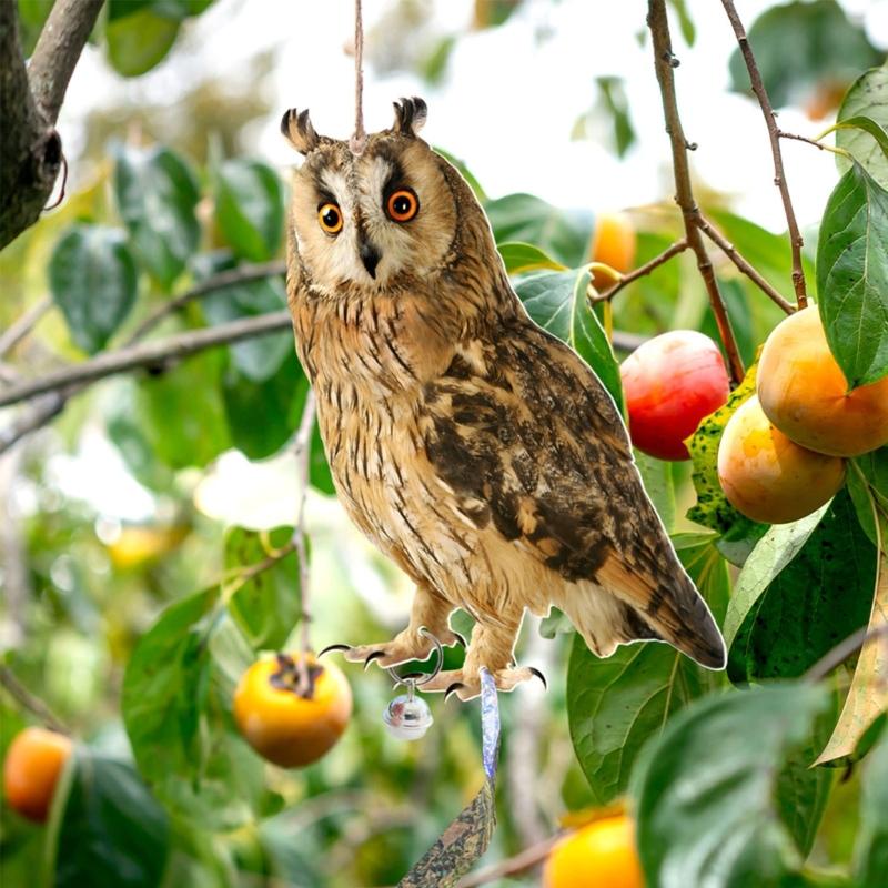 Outdoor Garden Ringing Owl Shape to Deter Birds Hanging Pendant Bird Scarer Gadget with Reflective Strap for Outdoor