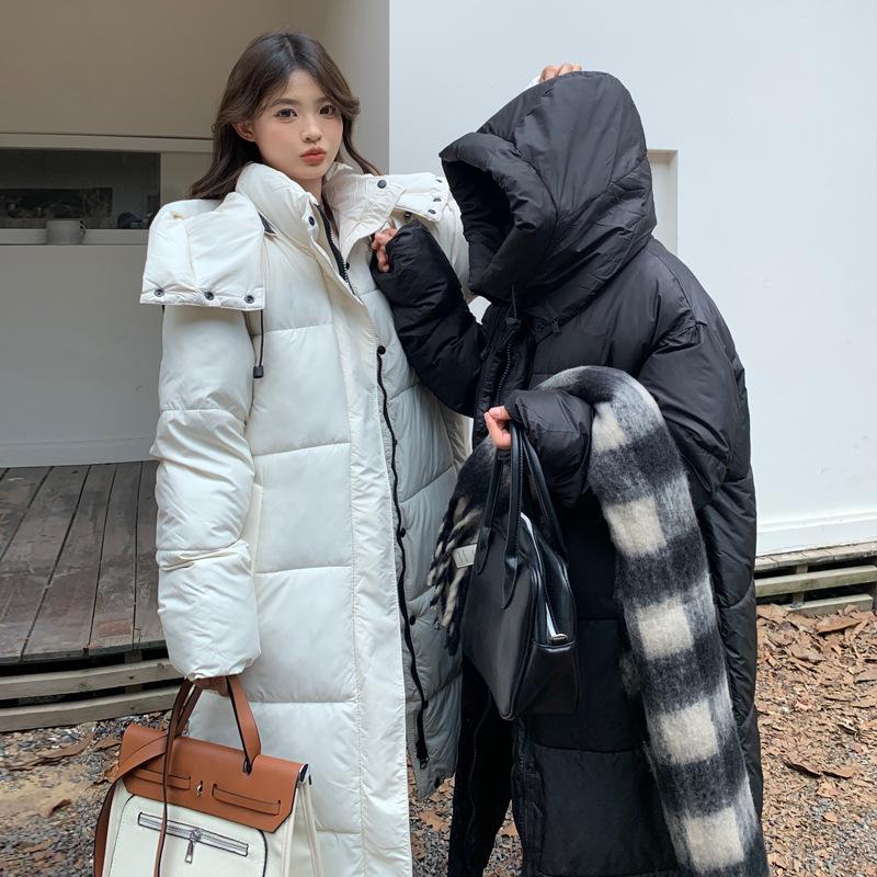 Damen 2024 Wintermode Baumwollmantel mit Kapuze in Überlänge - Dick, warm und Überknie-Stil