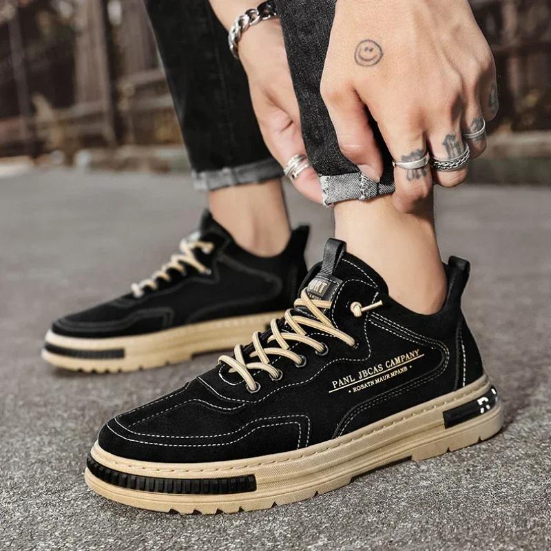 Men Shoes Trend Men Sneakers Suede Leather Slip On Men Loafers Comfortable Platform Working Shoes Zapatillas Informales