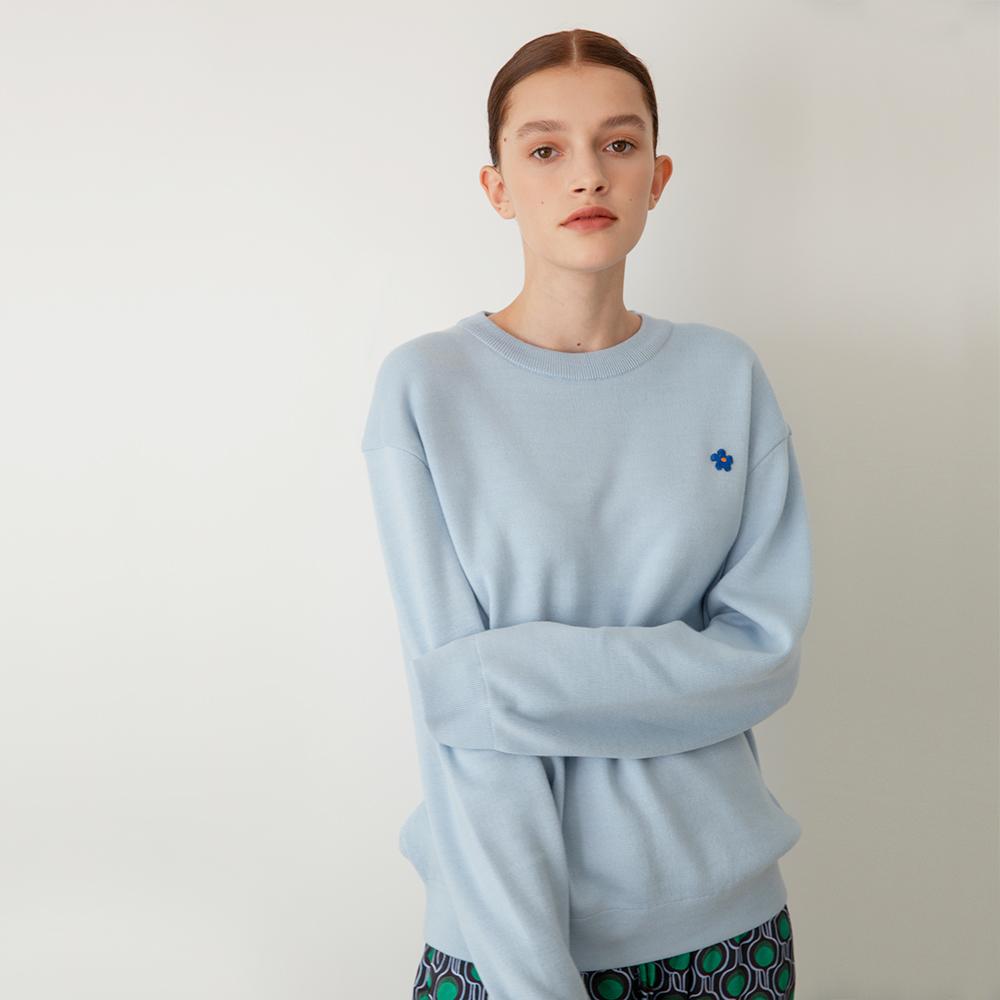 Via Bon De Via Unisex_Flower Soft Cotton Knit Sweatshirt (Sky) Sky Blue/2Xl