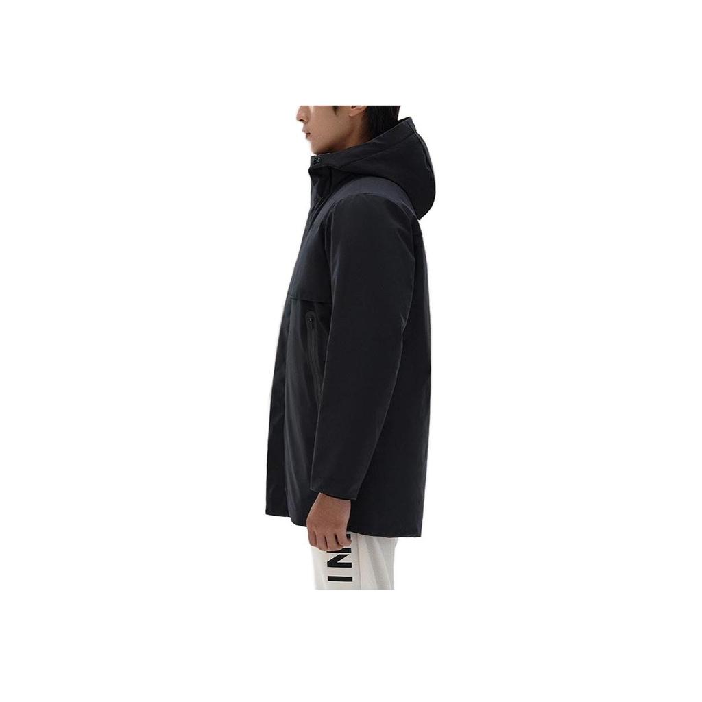 Anta Solid Color Hooded Zip-Up Logo Stand Collar Down Jacket Men Outerwear Black 152247946-2