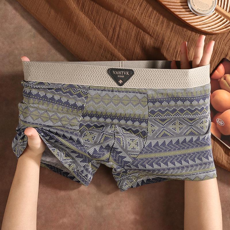 Ethnic Style Men's Pure Cotton Boxer Briefs - Comfortable, Breathable, Mid-Rise Trunks In American Light Luxury Design