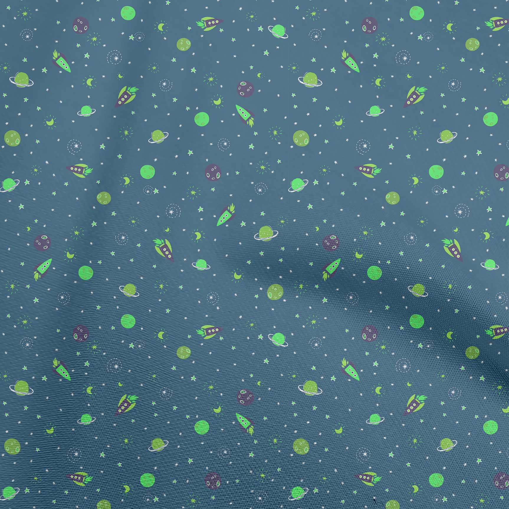 

oneOone Cotton Flex Dark Teal Green Fabric Kids Space Dress Material Fabric Print Fabric By The Yard 40 Inch 42 Inch Wide - Viscose Chiffon чирок синього кольору