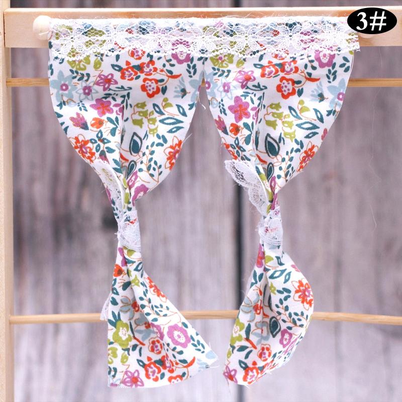 1:12 Cute Dollhouse Miniatures Daisy Flower Curtain Lace Curtain Cotton Curtain for Dolls House Bedroom Furniture Decor