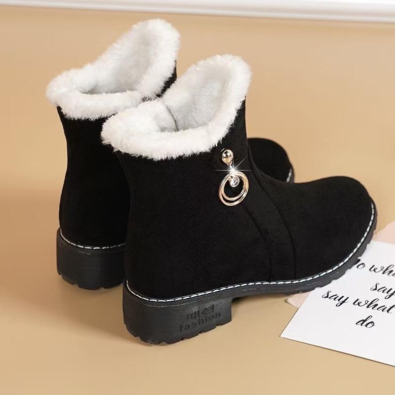 Fall Winter Women's Winter Boots Fur Lined Side Zip Snow Boot Anti Slip Low Heel Ankle Boot