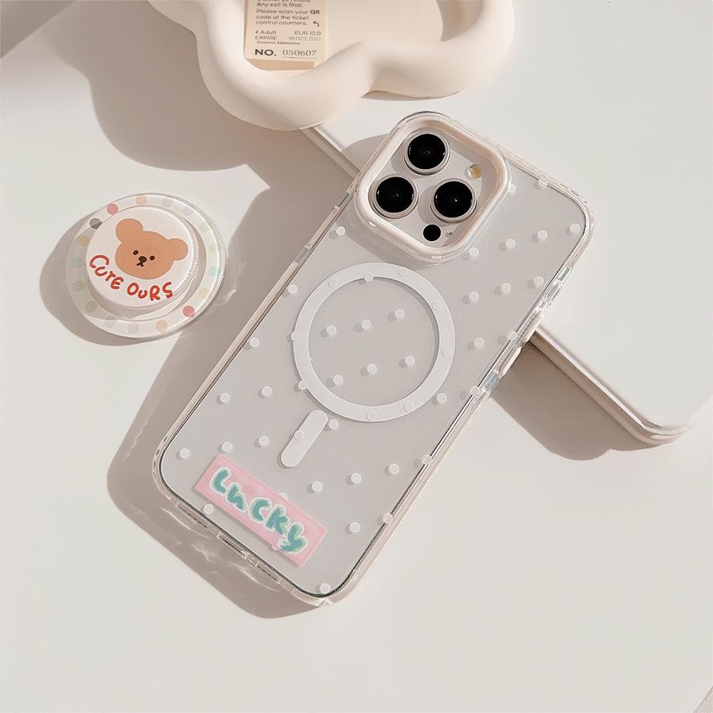 Cartoon cute polka dot bear stand phone case