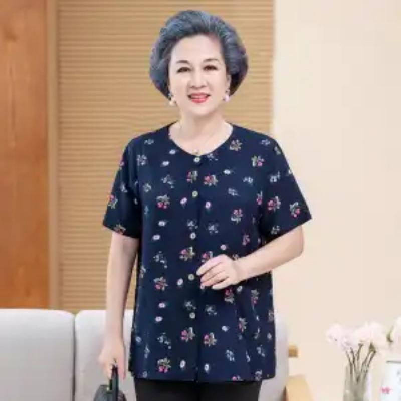 Blumenprint Kurzarm Freizeitbluse für ältere Frauen