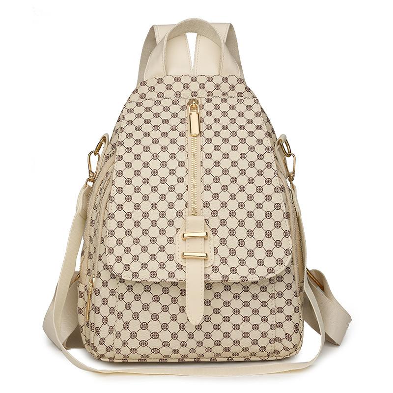 Korean version of retro style printing contrasting color plaid multi-purpose women's shoulder bag mature versatile backpack women