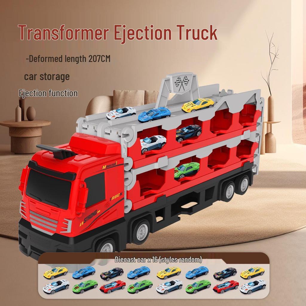 Transforming Toy Truck with Storage and Track, Ejects Small Alloy Cars - Ideal Gift for Kids