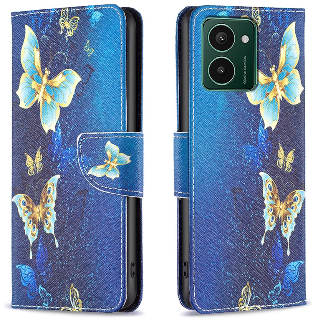 

For HMD Pulse Pro Wallet Case Pattern Print Phone Leather Cover Golden Butterflies