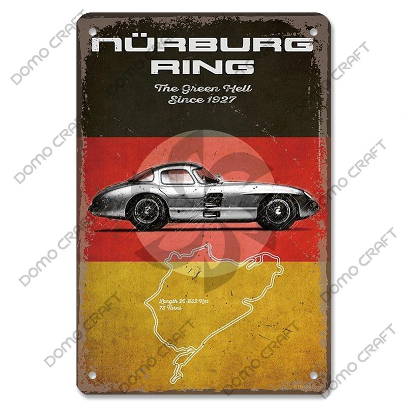 Racing Car Plaque Metal Tin Signs F1 Racetrack Vintage Metal Poster Wall Art Decor for Garage Racing Club Home
