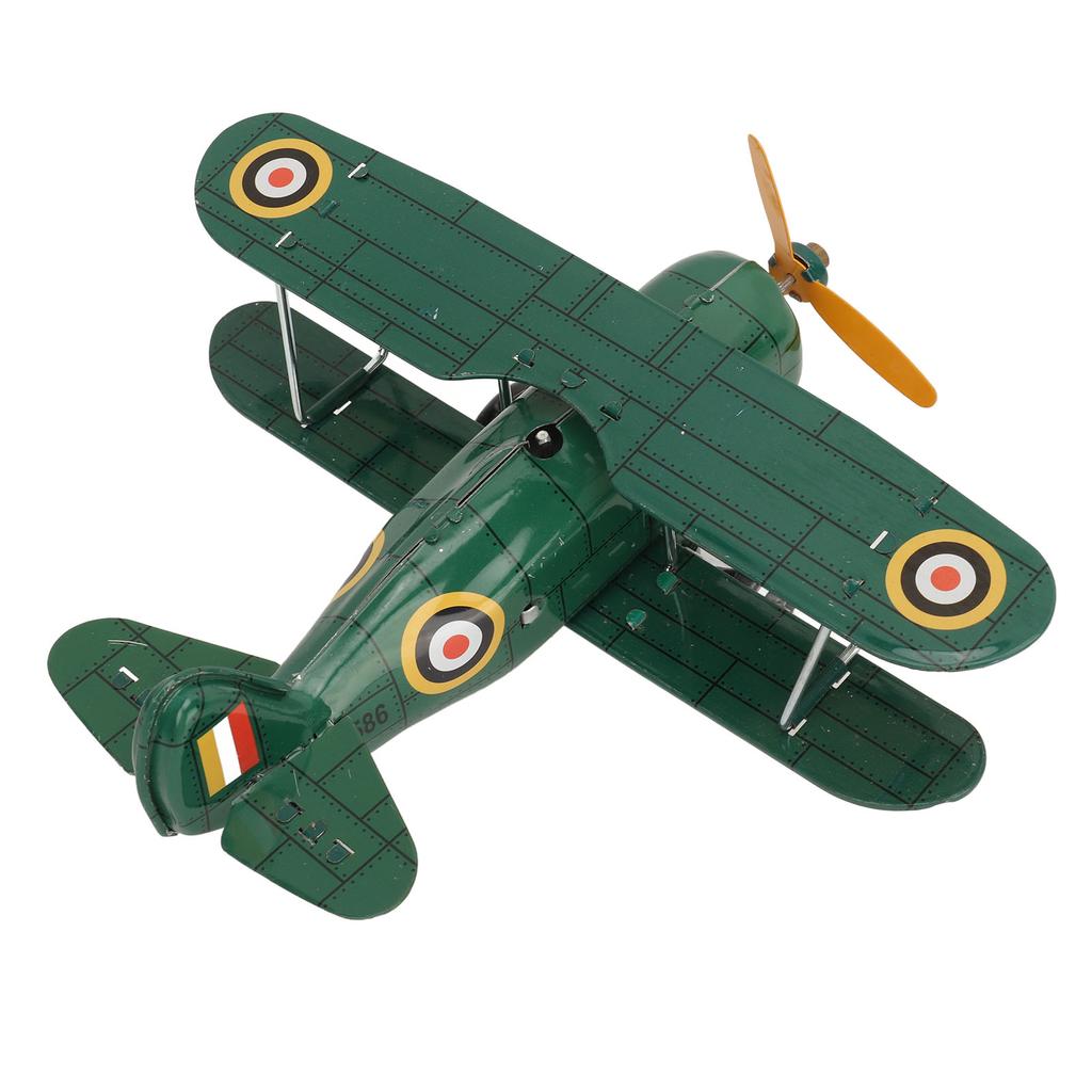 Vintage Wind Up Airplane Toy Tinplate Retro Clockwork Aircraft Figure Mini Airplane Ornament for