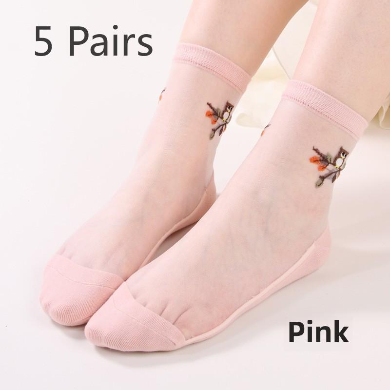 5 Pairs Jacquard Glass Stockings Transparent Socks Casual Crystal Silk Stockings for Women