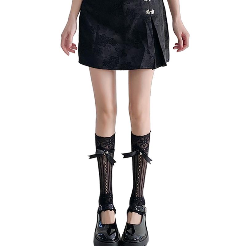 Womens Ruffle Lace Leg Warmer Sweet Bows Knee Highs Leg Socks Princesses Sheer Leg Warmer Summers Thin Leg Sleeves Gifts