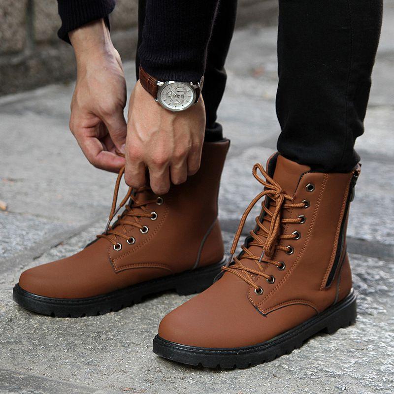 Bequemer Sitz Herren Winter Warm Schnürung Lässig PU-Leder Schneestiefel In Vielseitigen Farben