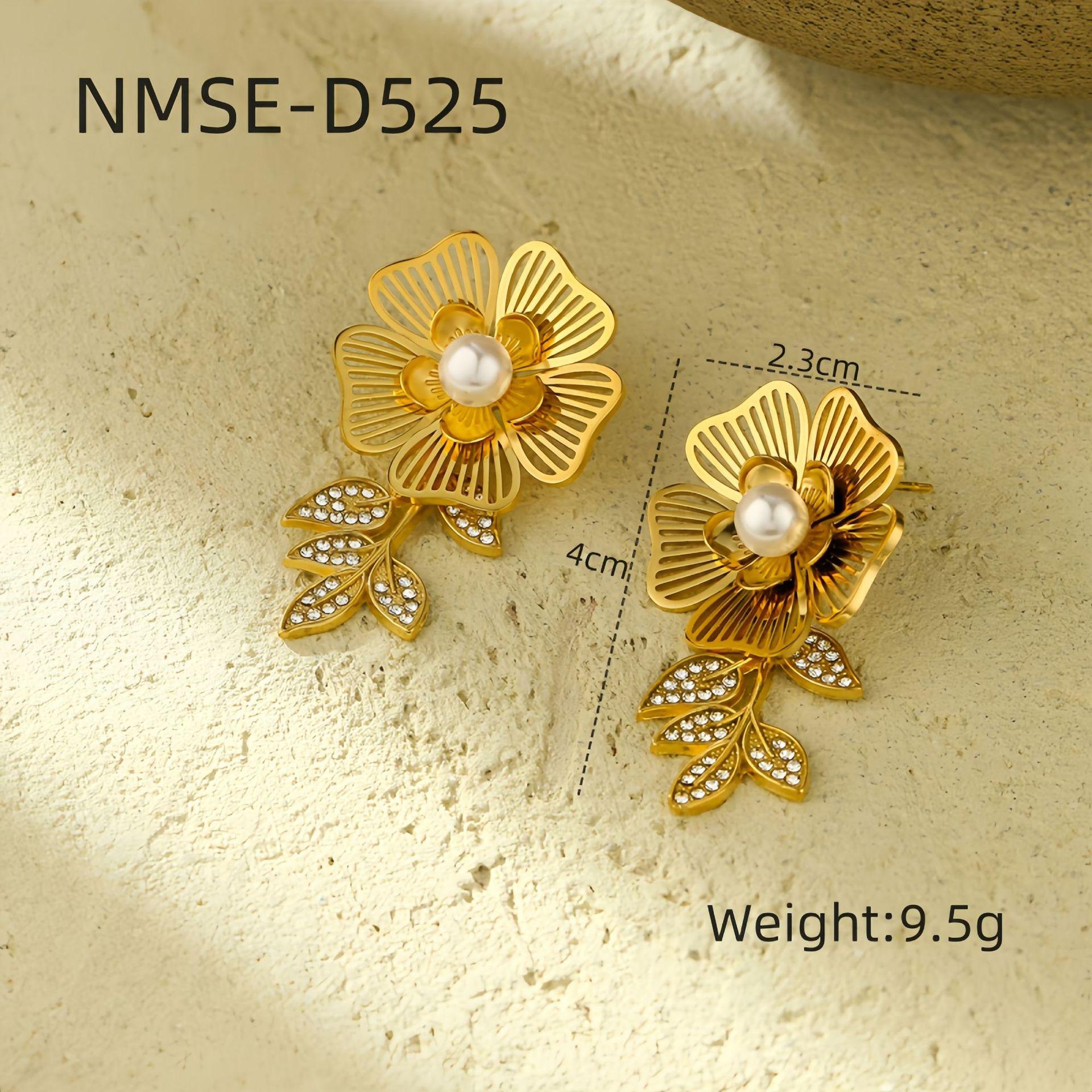 GEMCHIC Women s French Retro Flower Pearl and Leaf Crystal Stainless Steel Dangle Earrings