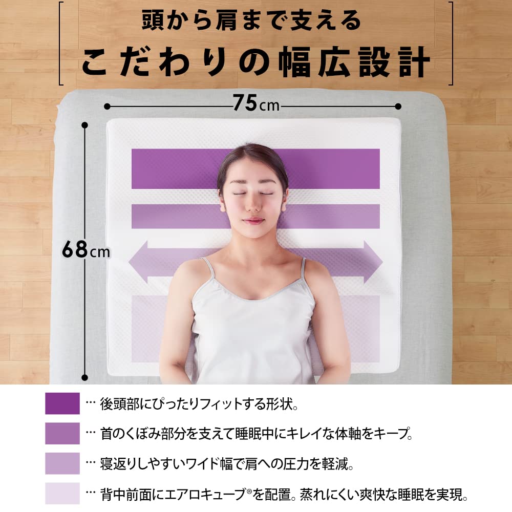 IRIS OHYAMA Polyester High 2 Layer High Firmly Supports Neck and Airy Wide White Pillow, Resilience, Structure, Support, Breathability, Shoulders,