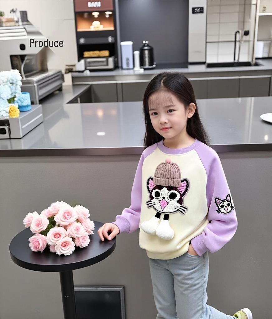 2025 Girls' Fleece-Lined Long Sleeve Sweatshirt - Autumn/Winter Fashion