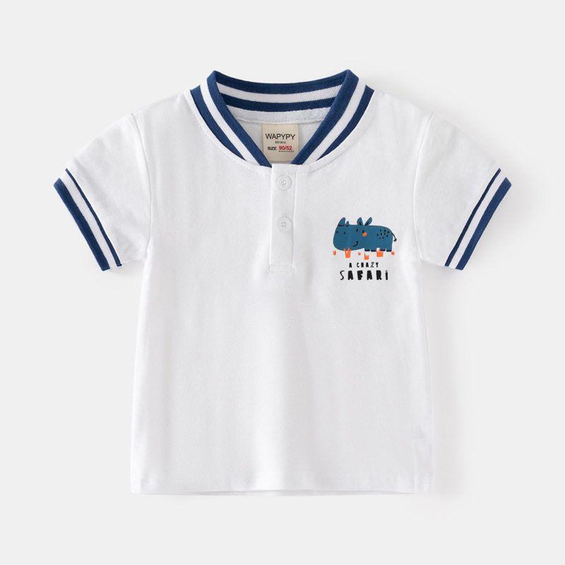 Boys' Summer Short-Sleeved T-shirt Children's Half Sleeve Polo Shirt Baby V Neck Silm Tops Baby Print Flower Box Horse Clothes